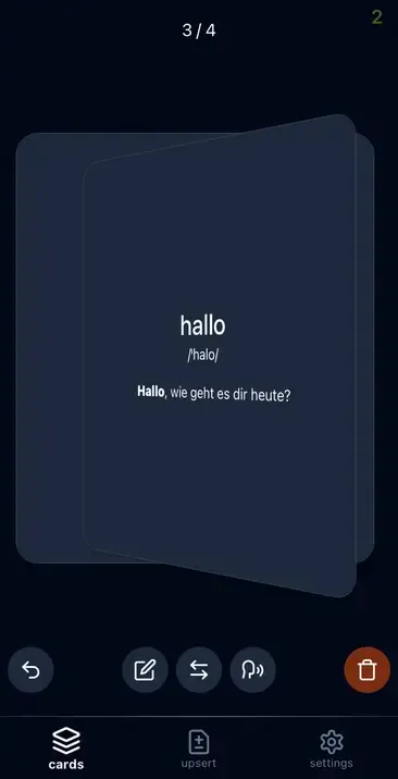cards screen from the app
