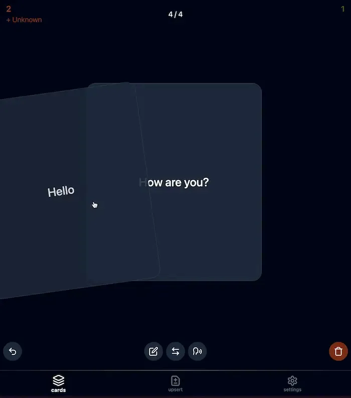 Swiped card screen from the app 
